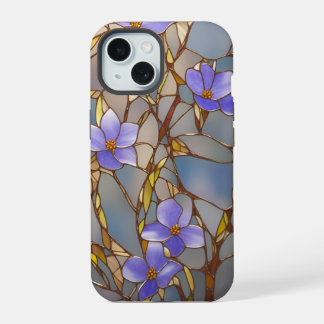 Funda para iPhone 15 Flores Moradas de Vidrio Empl