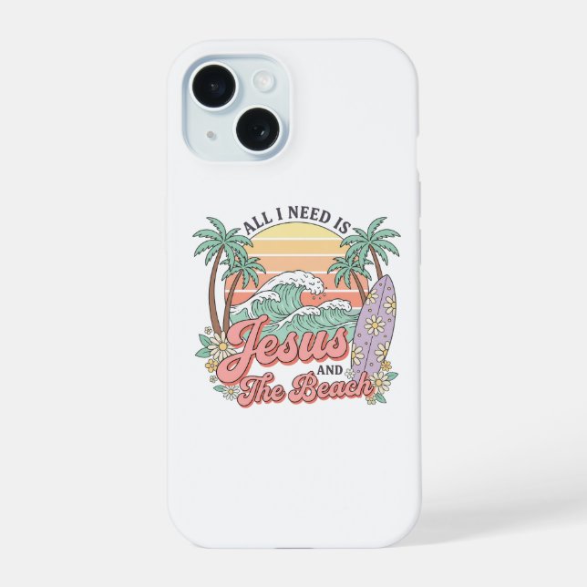 Funda para iPhone 15 Jesús y la Playa (Reverso )