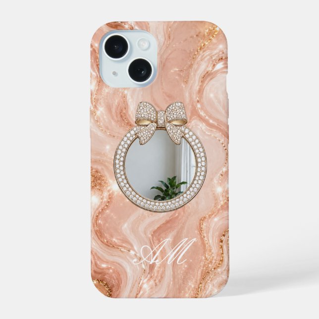 Funda para iPhone 15 Mármol Rosa Dorado con Nombre (Reverso )