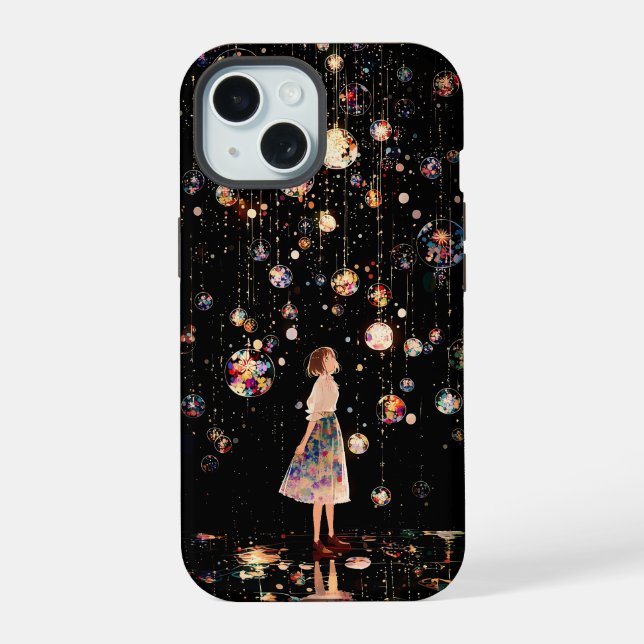 Funda para iPhone 15 Noche Estrellada con Orbes Br (Reverso )