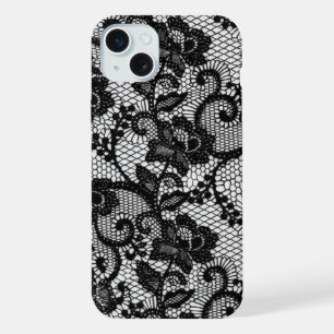 Funda para iPhone 15 Plus con encaje floral negro