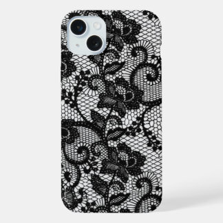 Funda para iPhone 15 Plus con encaje floral negro