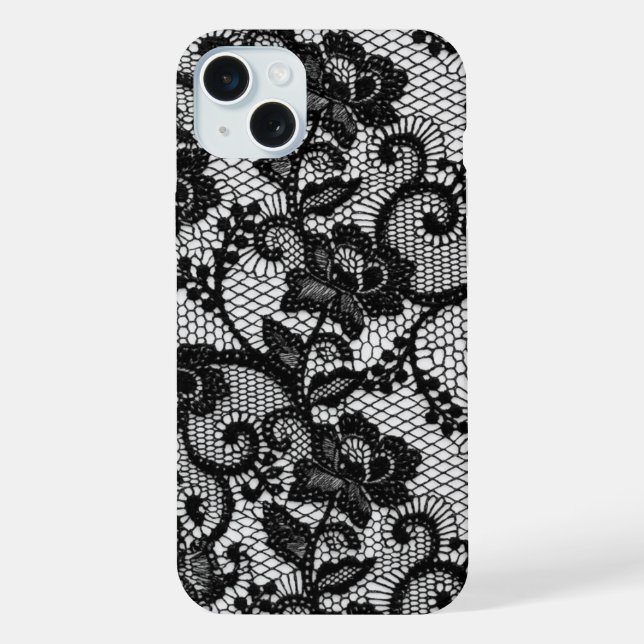 Funda para iPhone 15 Plus con encaje floral negro (Reverso )