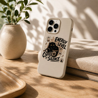 Funda para iPhone 15 Pro Gato Negro Divertido Café
