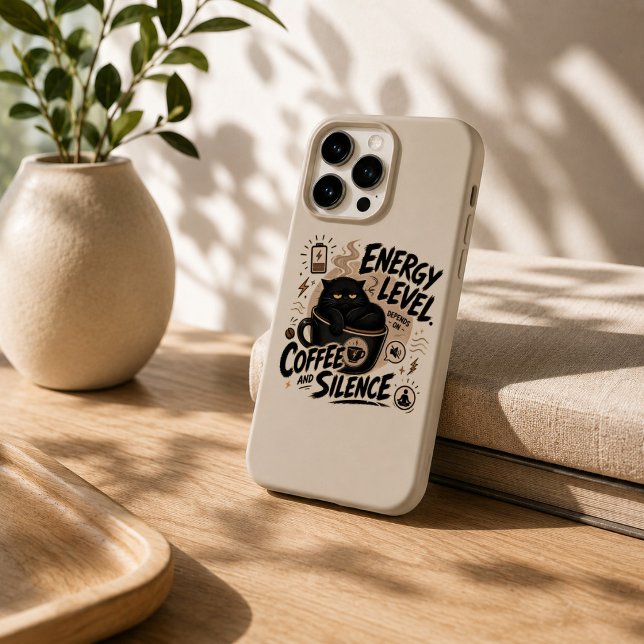 Funda para iPhone 15 Pro Gato Negro Divertido Café (Subido por el creador)