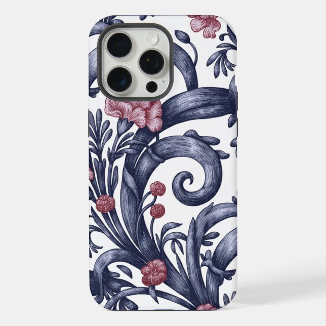 Funda para iPhone 15 Pro Max Art Nouveau Azul Rosa (Reverso )