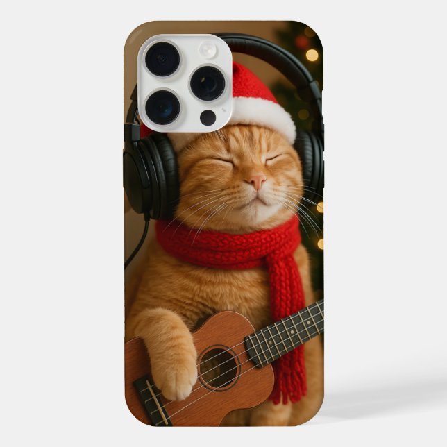 Funda para iPhone 15 Pro Max con gato tocando músi (Reverso )
