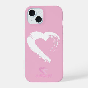 Funda para iPhone 15 rosa de corazón blanco