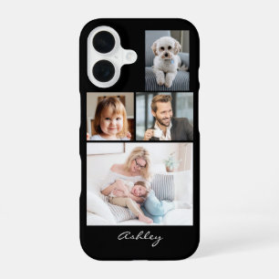 Funda Para iPhone 16 4 fotos de familia o amigos, nombre del guión en n