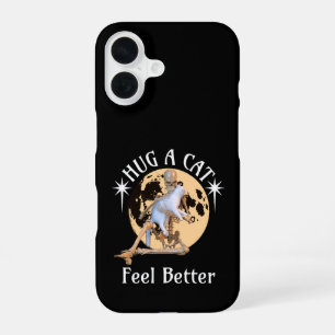 Funda Para iPhone 16 Abrazo de gato a la luz de la luna Esqueleto Humor