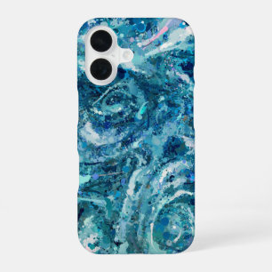 Funda Para iPhone 16 Abstracción de las olas del mar Verde azulado blan