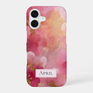 Funda Para iPhone 16 Abstracto de Acuarela Rosa y Dorado