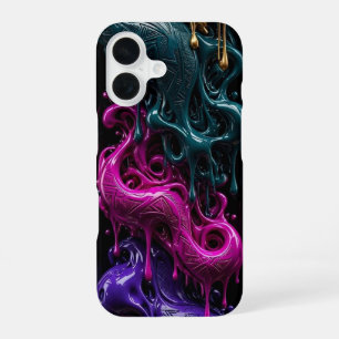 Funda Para iPhone 16 Abstracto Dorado Turquesa Magenta Púrpura Naranja