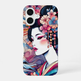 Funda Para iPhone 16 Abstracto oriental Geisha flores rosas olas