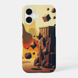 Funda Para iPhone 16 Acantilados flotantes abstractos de juegos retro