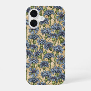 Funda Para iPhone 16 Acentos de azul y flores silvestres sobre fondo mi