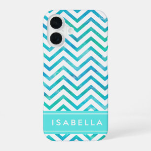 Funda Para iPhone 16 Acuarela azul verdoso con monograma moderno