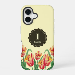 Funda Para iPhone 16 Acuarela Loro Amarillo Tulipanos Monograma Floral