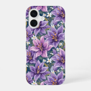 Funda Para iPhone 16 Aesthetic Purple Lily Floral Watercolor