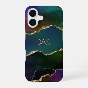 Funda Para iPhone 16 Ágata Cortante Monograma de Teal de tono de joya
