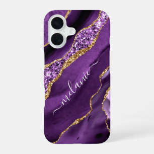 Funda Para iPhone 16 Agate Purple Gold Purpurina Nombre personalizado d
