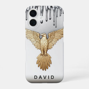 Funda Para iPhone 16 Águila de Oro Líquido Nombre Flujo Metálico Person
