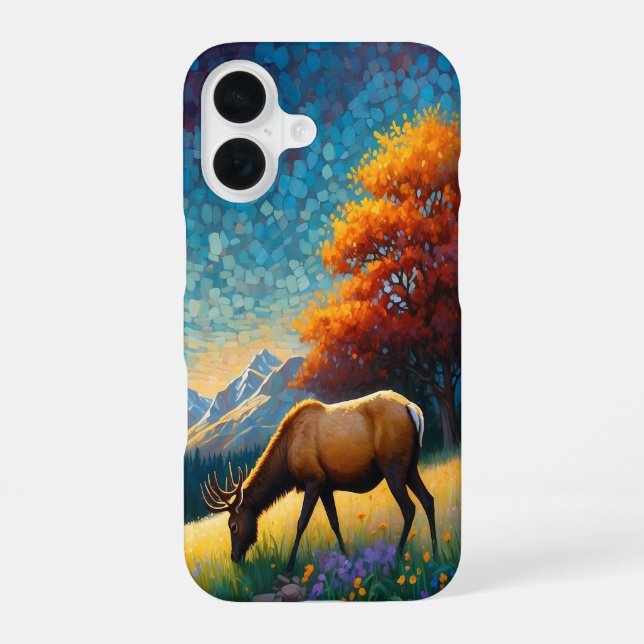 Funda Para iPhone 16 Alces en pradera de montaña (Reverso )