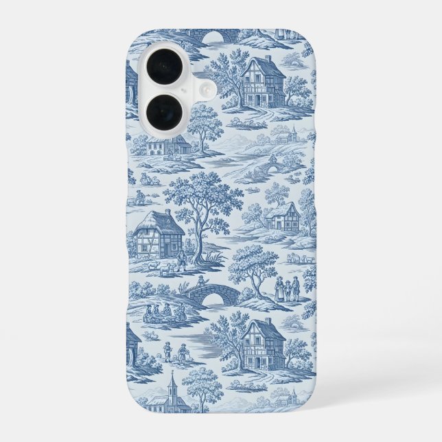 Funda Para iPhone 16 Aldea Blue Toile (Reverso )
