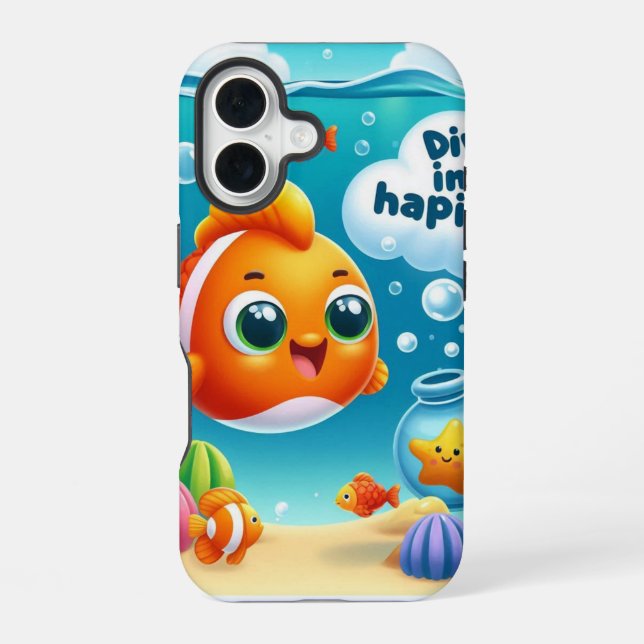 Funda Para iPhone 16 Alegre pez dorado (Reverso )