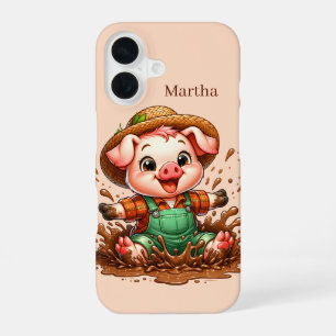 Funda Para iPhone 16 Amantes divertidos de cerdos agreguen su nombre