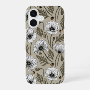Funda Para iPhone 16 Amapolas blancas y mariquitas