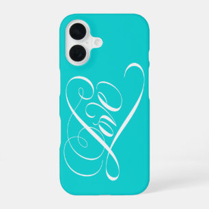 Funda Para iPhone 16 AMOR caligrafía Corazón Lettering Aqua Verde azula