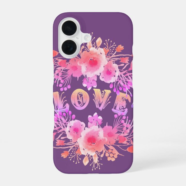 Funda Para iPhone 16 Amor Púrpura en Flores de Acuarela (Reverso )