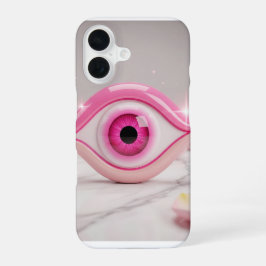 Funda Para iPhone 16 Amuleto Ojo Turco Rosa sobre Superficie de Mármol
