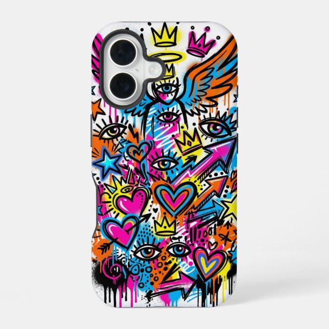 Funda para iPhone 16 Ángel de neón vs Graffiti del (Reverso )