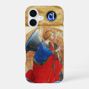 FUNDA PARA iPhone 16 ÁNGEL EN MONOGRAMA ROJO Y AZUL DE ORO