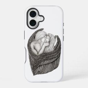 Funda Para iPhone 16 Ángeles besándose, diseño en blanco y negro