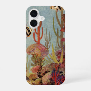 Funda Para iPhone 16 Angelfish en coral, pescado tropical vintage en el