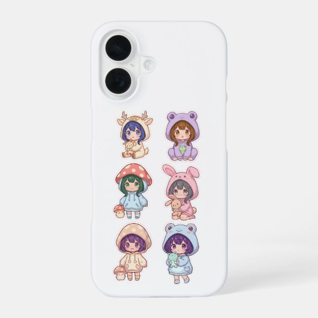 Funda Para iPhone 16 Animales Chibi Lindos y Fundas de Teléfono de Prot (Reverso )