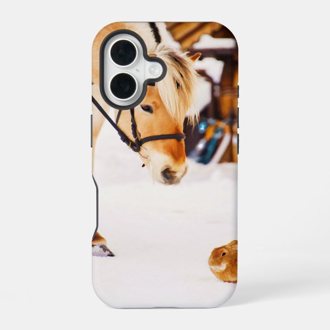 Funda Para iPhone 16 Animales de granja caballo conejo (Reverso )