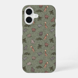 Funda Para iPhone 16 Animales de Safari (Elefante, Jirafa, Cocodrilo y