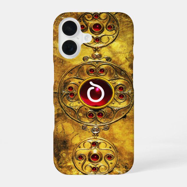 FUNDA PARA iPhone 16 ANTIGUO CÉLTICO WARRIOR SHIELD RUBY GEM MONOGRAM (Reverso )