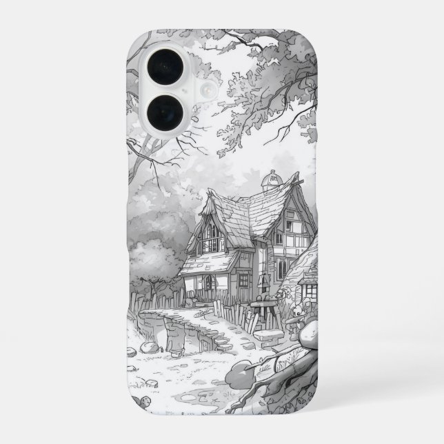 Funda Para iPhone 16 Antique House Pattern Phone Case for iPhone 17 – N (Reverso )