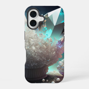 Funda Para iPhone 16 April Birthstone Diamond Quartz Crystal Pearls
