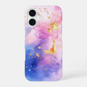Funda Para iPhone 16 Aquarelle Lumière Acuarela Rosa Azul de Lujo