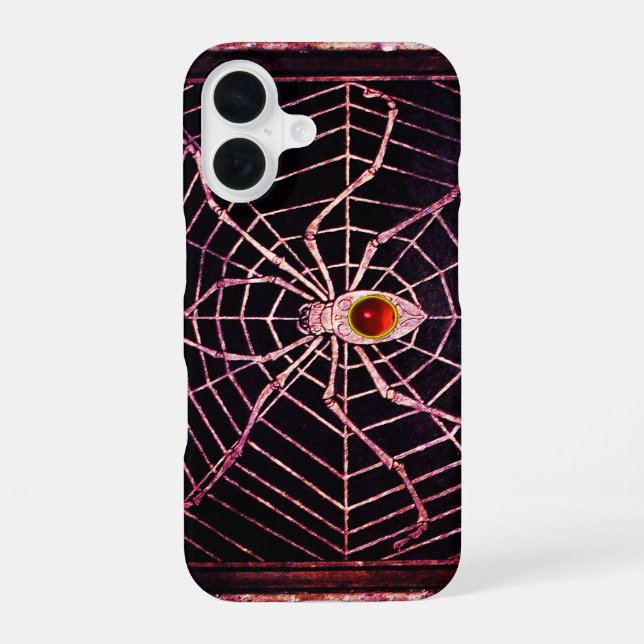 Funda Para iPhone 16 ARAÑA Y RED Rubí Rojo Negro (Reverso )
