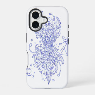 Funda Para iPhone 16 Árbol de la Vida Azul Celeste Arte de Línea: Geomé