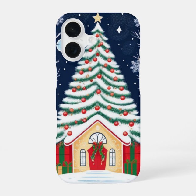 Funda Para iPhone 16 Árbol de Navidad Alegre (Reverso )