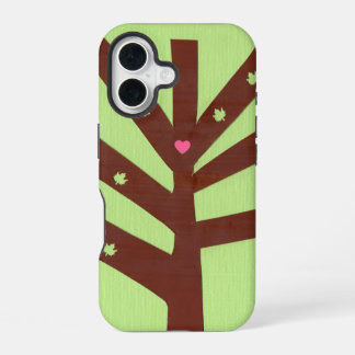 Funda Para iPhone 16 Árbol minimalista con corazón y hojas rosas