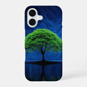 Funda Para iPhone 16 Árbol verde vibrante en el lago azul de medianoche